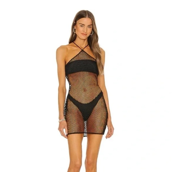 MICHAEL COSTELLO x REVOLVE Melinda Mini Dress in Black Mesh Sheer Fishnet Small - Picture 1 of 6